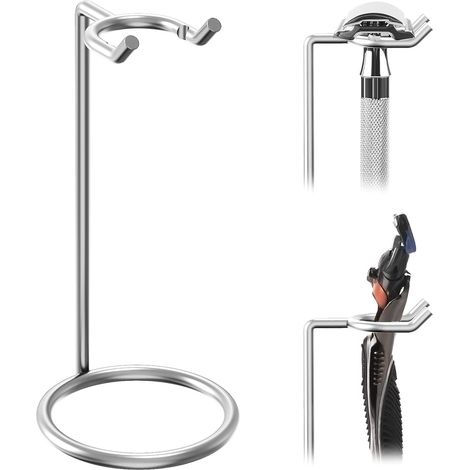 Support de Rasoir en Acier Inoxydable, Support de Rasoir de Voyage pour Homme, Compatible avec Rasoir Safety à Long Manche, Série (Argent/Chrome Poli) (1/5)