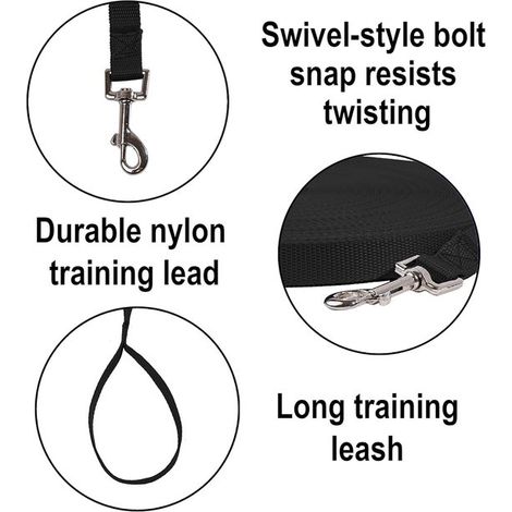 Correa para perros，20 metros，Correa de entrenamiento，Correa de arrastre，Correa de seguimiento，Tipos de correas para perros，2 cm，Negra (1/3)