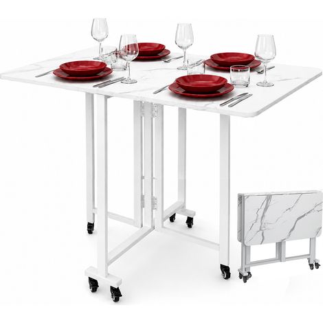 Tavolo Pieghevole Pranzo Scrivania Multiuso con Ruote Effetto Marmo 100x80x75cm (1/5)
