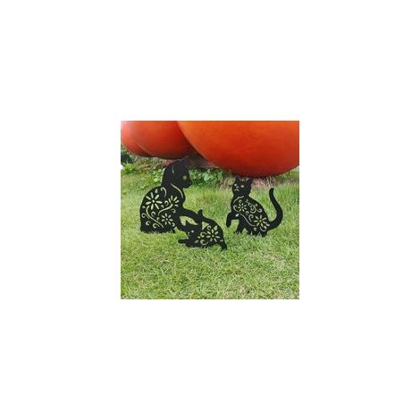 Conjunto de 3 adornos de jardín con forma de gato, estatuas decorativas de metal para patio, jardín, césped, porche y terraza. (Gato negro) - Crezuo