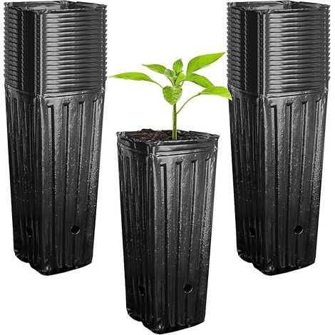 Ensemble de 50 pots profonds en plastique, adaptés aux pépinières, de 20 cm de hauteur, convenant aux plantes de jardin d'intérieur et d'extérieur. (1/4)
