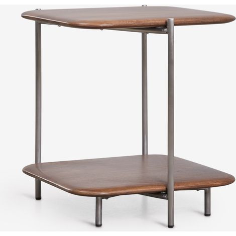 SKLUM Quadratischer Beistelltisch 45x45 cm aus Mangoholz und Edelstahl Vimara Mangoholz Dunkel