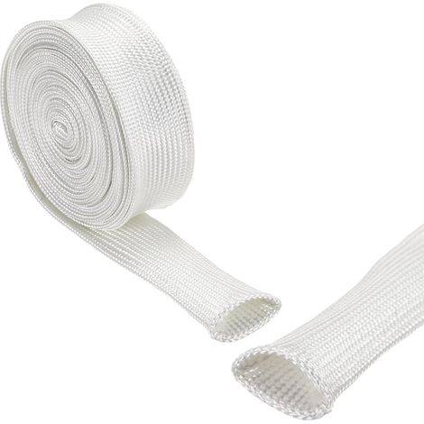 sourcing map Gaine Isolation Tresse 9.8Pied-4mm Haute Température Fibre Verre Manchon Blanc (1/5)