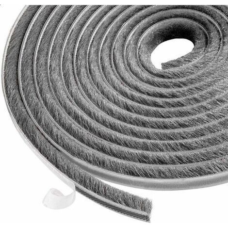 10 m Tür- und Fensterbürstenleiste, selbstklebende, wind- und staubdichte Bürstendichtung für Fenster und bewegliche Türen, 9 mm breit x 9 mm hoch (Grau) (1/5)