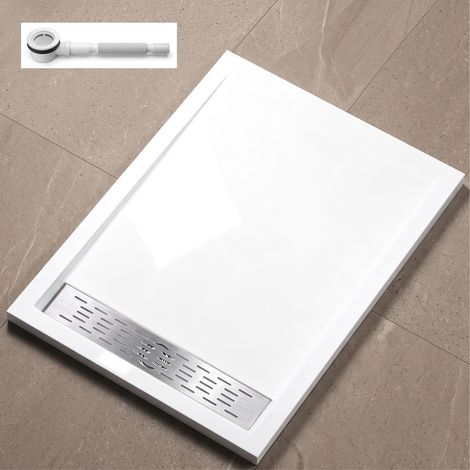 doporro Duschtasse Duschwanne 80x120x5 flach inkl. Ablaufgarnitur AL01 aus Acryl in Weiß Rechteckig DIN-Anschlüsse für bodenebene Montage geeignet Xetro04W