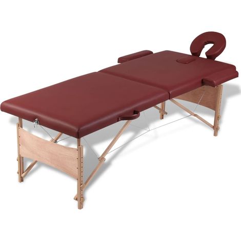 Table pliable de massage Rouge 2 zones avec cadre en bois 119138 Maison Chic (1/5)