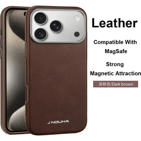 Étui de téléphone rétro en cuir véritable marron pour iPhone 14 Pro, avec protection d'objectif en métal.