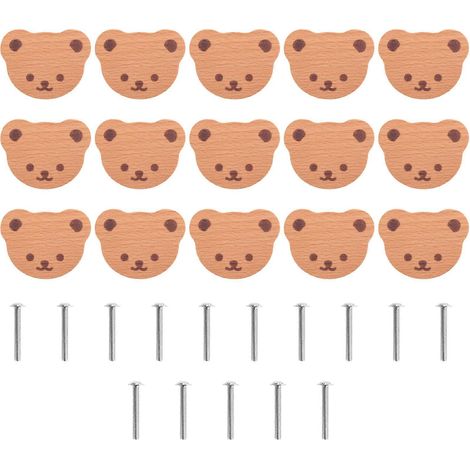 Lot de 15 boutons de meubles en bois, boutons de tiroir, boutons d'armoire, boutons de tiroir ours pour enfants, commode, tiroirs, cuisine (1/5)