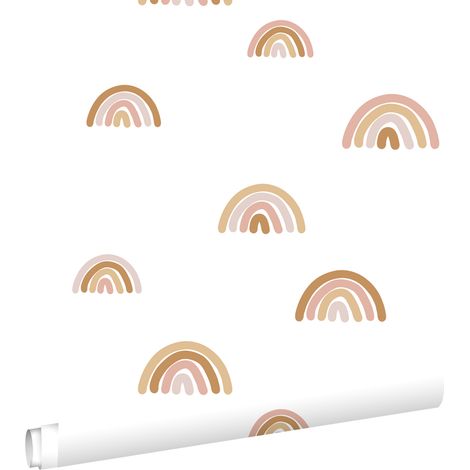 Papier peint intissé arcs en ciel rose terracotta – Dimensions 53cm x 10,05m – Écologique et facile à poser – Raccord sauté 26,5cm – Estahome (1/5)