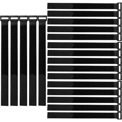 20 Pièces 30 X 2 cm Nylon Serre-Câbles, Sangles de Câbles Réutilisables, Attaches de Câble Réglables à Crochet et Boucle (Noir) (1/5)