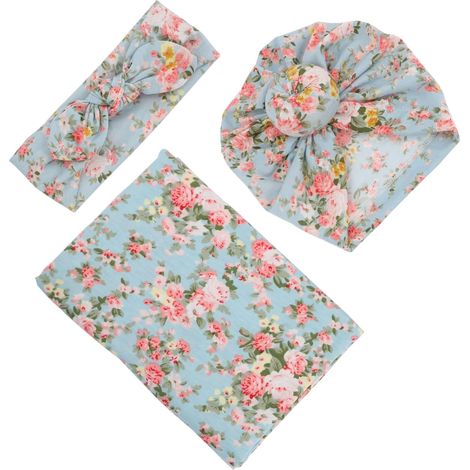 Couverture Emmaillotage pour Né Floral Ensemble Photographe Garçon Fille Accessoire de Décoration Confortable et Doux (1/5)