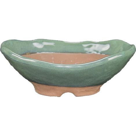 Vaso per bonsai Giapponese Morrisan ovale in gres smaltato verde 13x8,5x3-4 cm - B08-22 (1/4)