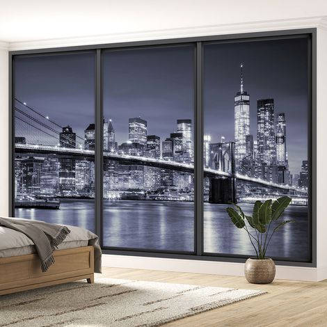 Papier peint panoramique Trompe l'oeil baie vitrée - New york - 130 cm x 78 cm (1/5)