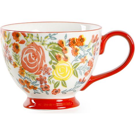 1 Tasse en céramique peinte à la main,450ml,motifs floraux et oiseaux,surface lisse,pour café et petit-déjeuner (1/5)