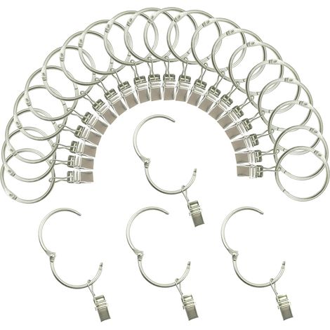 Openable Anneaux de Rideau avec Clips 1,5 Pouces diamètre intérieur 24 Paquets de cintres métalliques antirouille Anneau décoration Rideau Vintage Argent (1/5)