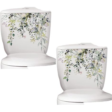 Lot de 2 autocollants muraux amovibles et imperméables pour abattant de WC Motif feuilles vertes (1/5)