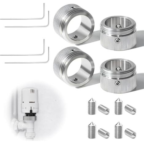 Adaptateurs de Thermostat de Radiateur M30 x 1,5, Vanne de Radiateur en Acier Inoxydable, Valve de Chauffage pour RA RAV RAVL, Diamètre Intérieur 22 mm, avec Les Bandes, Clé Hexagonale, Lot de 4 (1/5)