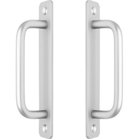 Manilla para puerta corredera de 2 piezas, manilla de aluminio para puerta corredera, (148 mm) - Plateada - Distancia entre orificios: 12,8 cm (1/5)