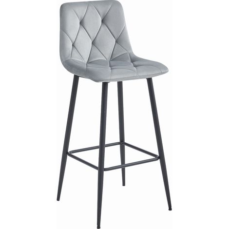 Valora Tabouret Bar KODA Velours Gris Pieds Acier Noir x1 (1/5)