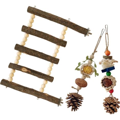 3 Pièces Jouets à Mâcher pour Oiseaux Échelle Suspendue pour Perruches et Escalade pour Oiseaux Ornement de Cage (1/5)