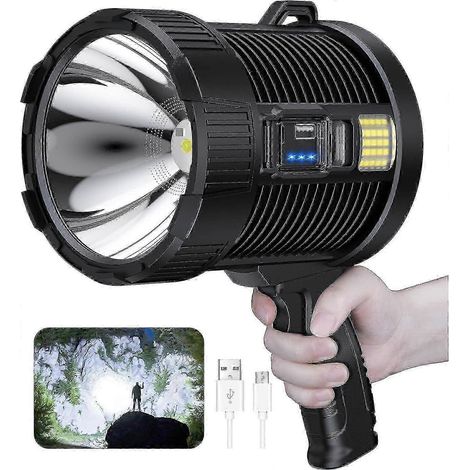 Projecteur rechargeable, 100 000 lumens, projecteur LED portatif, grande lampe torche ultra-lumineuse pour l'extérieur (1/4)