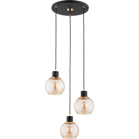 Alfa DERRO 3-Light Pendant Ceiling Lamp with Glass Globe Shades, Black/Gold Metal, E27 Max 3x15W, Dimmable, 38cm H85cm Modern Chandelier for Living Room, Dining Area, Bedroom