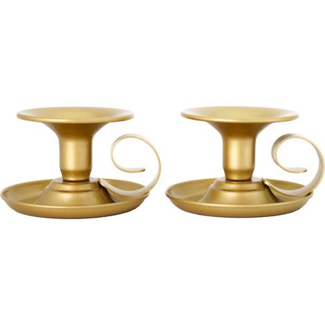 Bougeoirs Lot de 2 bougeoirs en fer forgé Bougeoirs dorés Bougeoirs avec poignées et plateau Bougeoirs vintage Bougeoirs Fête de mariage Cérémonie de Noël Anniversaire Bougeoir Décoration (1/4)