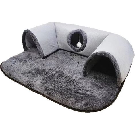 Cama para gatos con túnel, Triple abertura, Puerta para gatos suave y cómoda, Túnel espacioso, Alfombrilla extraíble, Base antideslizante (1/5)