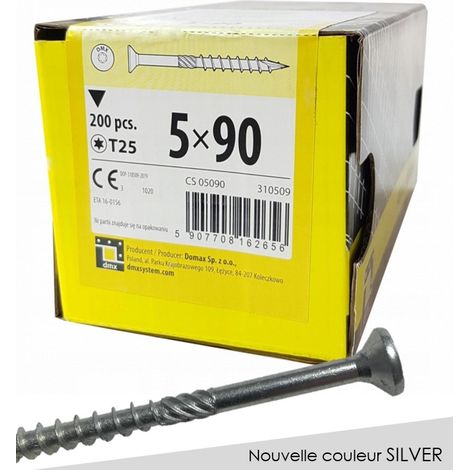BOITE DE 200 VIS À TÊTE FRAISÉE 5 X 90, EMPREINTE TORX FINITION SILVER