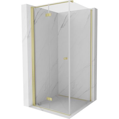 Mexen Mist-F T cabine de douche pliable gauche 80 x 80 cm, transparent, or brossé - 8A6T-080-080-55-00-L (1/5)