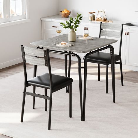 Optimisez votre espace - Ensemble table à manger 3 pièces carré avec 2 chaises, parfait pour appartement ou petite salle à manger, moderne et pratique - Coloris gris, plateau MDF (1/5)