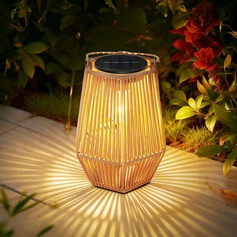 2 Lanterne Solaire, Rotin Tissé, LED Chaude, Étanche, Allumage Automatique, Jardin, Terrasse