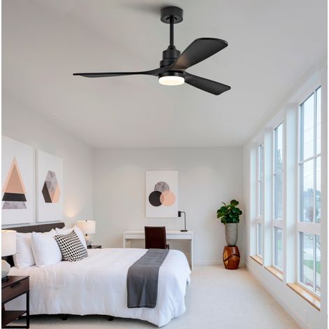 Ventilador de techo de madera y metal negro de 52 pulgadas con luz LED regulable, mando a distancia, 6 velocidades, temporizador y giro reversible  CHICFURN (1/5)