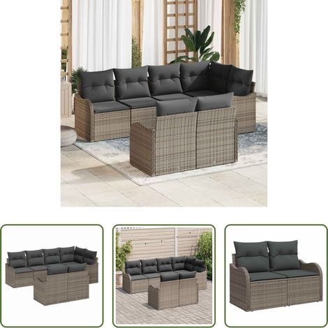 Canapé en rotin - Ensemble de canapé de jardin avec coussin 7 pcs Gris Poly rotin (1/5)