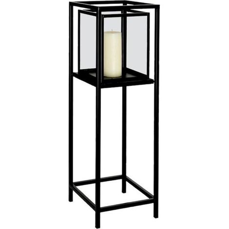 Lanterne porte bougie sur pied style industriel métal noir - noir industriel et verre transparent (1/3)