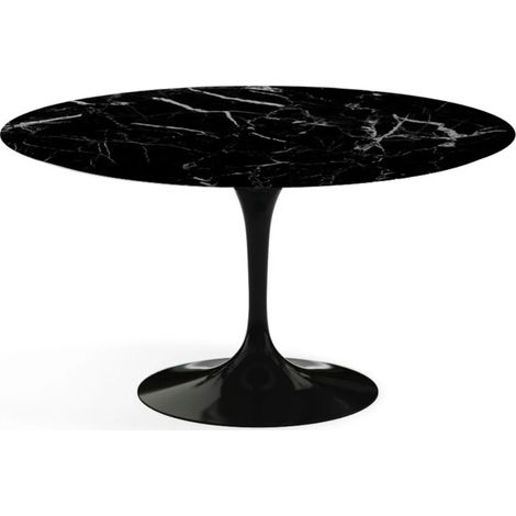 Table tulipe ronde 120 cm marbre noir pied noir mat (1/5)