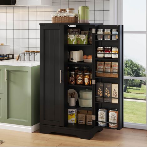 Credenza da cucina 60x40x120,5 cm con illuminazione LED, 2 ante e ripiani regolabili, per cucina, sala da pranzo e soggiorno, nera (1/5)