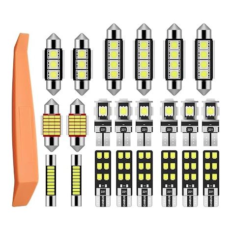 22pcs LED Bulbs Kit Pack of 20 Can-Bus Replacement Lights Festoon Shuttle C5W T10 168 194 2825 Xenon for Car Interior Registration Plate - White (1/5)