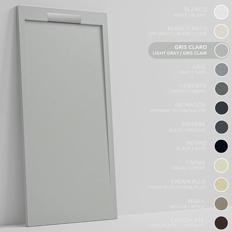 SOULBATH Receveur de Douche - Résine - Gel Coat - Texture Lisse/Pierre - GRIS CLAIR - Antidérapant- 130x80 Extra plat 3cm- Conception Élégante (1/5)