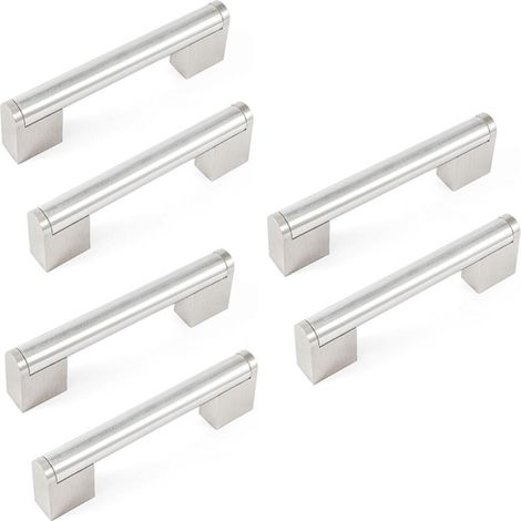 Tiradores modernos de estilo europeo para cajones - Distancia entre orificios de 96 mm - Ideales para armarios y muebles de cocina - Acabado cepillado - Juego de 6 (1/5)