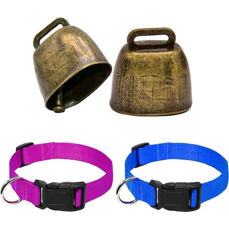 Enowelir Cloche De Vache en Métal Set 2 Pièces Cloches en Métal 2 Pièces Collier en Nylon Cloche Vache Clochette Grelot Cloche De Vache Ferme De Bell Ferme Animal Cloche Antivol Accessoires (1/3)