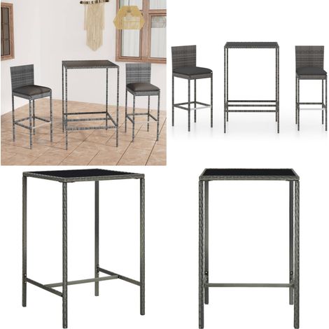 Ensemble de bar de jardin 3 pcs et coussins Résine tressée Gris - Ensemble Salon De Jardin - Mobilier De Jardin - Set De Bar Extérieur - Table Basse Extérieure - Chaises De Jardin - Home & Living (1/5)