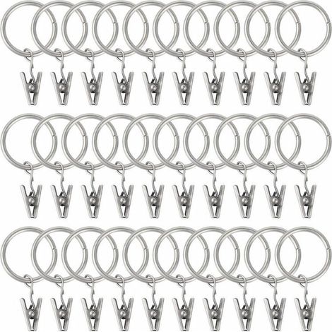 Lot de 30 anneaux, œillets métalliques, pinces robustes, diamètre 25mm, pour tringle rideaux, usage salon chambre (1/5)