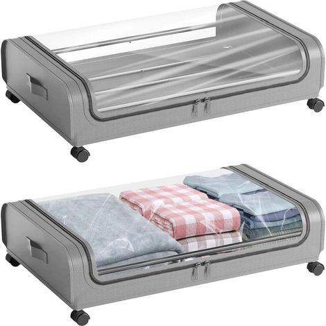 2 Pièces Boite Rangement Sous Lit, Housse de Rangement avec Roulettes, Sac de Rangement Sous Lit, Tiroir de Rangement En Métal pour Ranger Jouets, Vêtements, Chaussures Et Plus(Gris) (1/5)