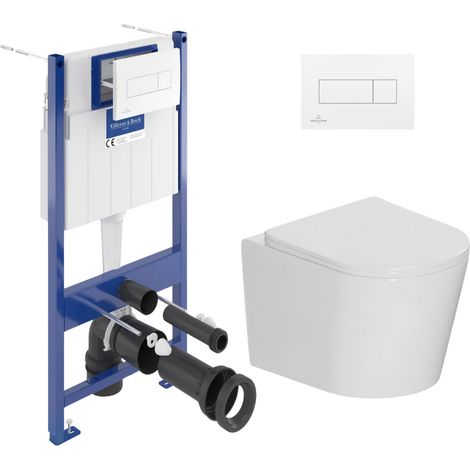 Packung WC Wand- und Bodenständer Villeroy & Boch + Wandhängendes WC ohne Flansch Ceramia + Sitz SoftClose + Platte (VCNCETOR2DE