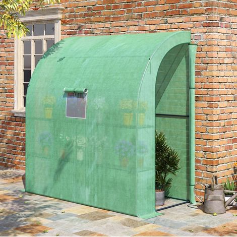 Serre de jardin adossée 200x100x215 cm acier vert OKMYHOME (1/4)