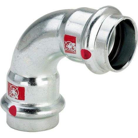 Curva a 90° FF D. 15 Prestabo con SC‑Contur, acciaio al carbonio zincato, estremità a pressare femmina 558123