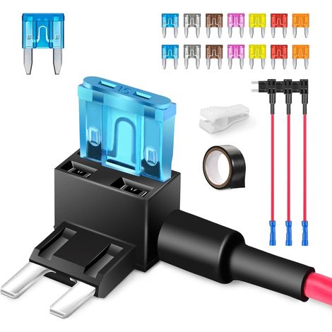 4pcs Mini Fuse Holder 12V Car Adapter, Add a Circuit Auto Fuses Door with 14pcs Mini Blade Fuses (2A 3A 5A 7.5A 10A 15A 20A)+Adhesive Strip+Extractor (1/5)