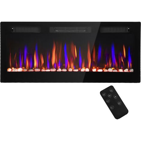 Cheminée électrique murale ultra-fine encastrée, 900/1800W-pl, 12 couleurs, flamme 3D réglable luminosité vitesse (1/5)