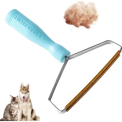 Outil réutilisable pour enlever les poils d'animaux (chiens et chats), grattoir et râteau portable pour canapés, meubles, tapis, paillassons et vêtements, bleu (1/5)